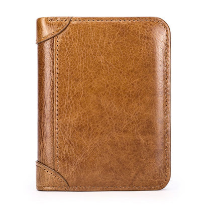 Genuine Leather RFID-Blocking Bifold Wallet for Men – Vintage Waterproof Design