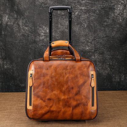 Men’s Genuine Leather Vintage 16″ Carry-On Trolley Case