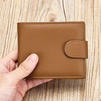Men’s Leather Short Bifold Wallet with Coin Pocket – Genuine Cowhide Slim Purse