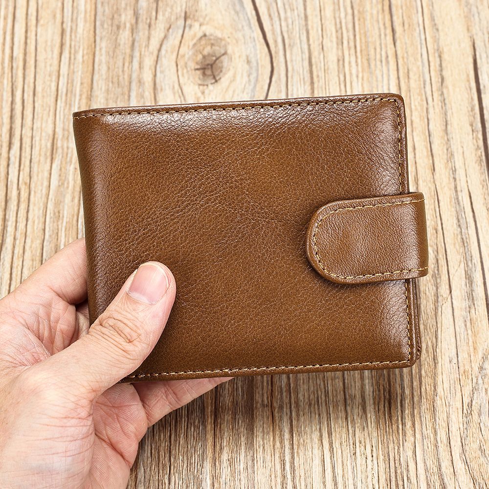 Men’s Leather Short Bifold Wallet with Coin Pocket – Genuine Cowhide Slim Purse