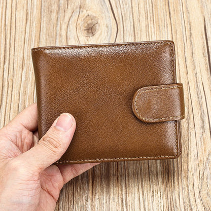Men’s Leather Short Bifold Wallet with Coin Pocket – Genuine Cowhide Slim Purse