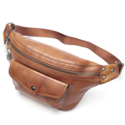 Unisex Genuine Leather Vintage Sports Fanny Pack Chest & Waist Sling Bag