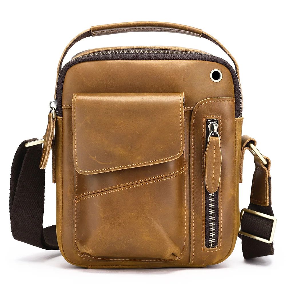 Vintage Crazy Horse Cow Leather Mini Satchel – Men’s Top-Handle & Crossbody Bag