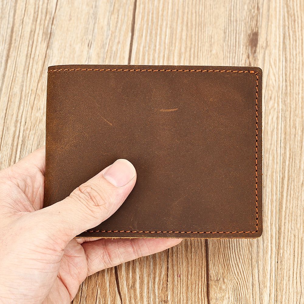 Crazy Horse Genuine Leather Minimalist Slim Bifold Wallet