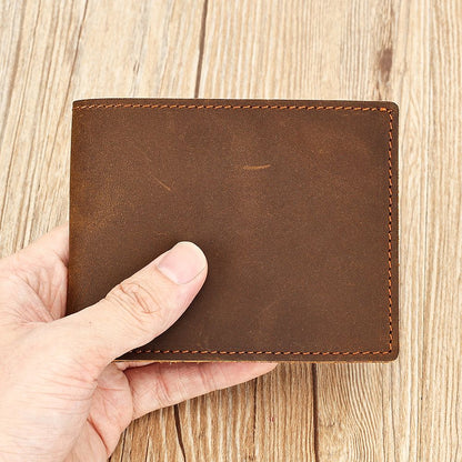 Crazy Horse Genuine Leather Minimalist Slim Bifold Wallet