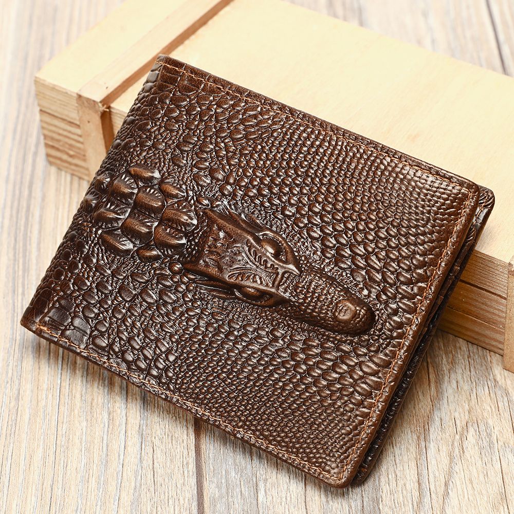 Crocodile-Pattern RFID Anti-Theft Leather Bifold Wallet – Vintage Waterproof Design