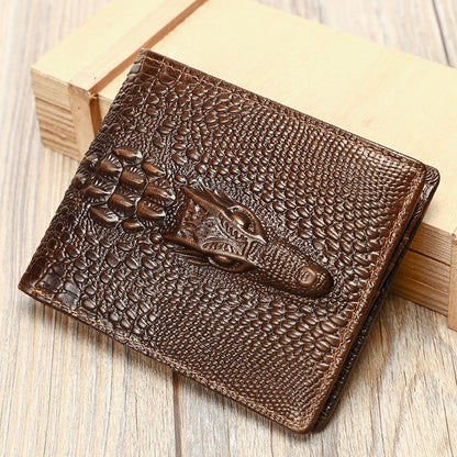 Crocodile-Pattern RFID Anti-Theft Leather Bifold Wallet – Vintage Waterproof Design