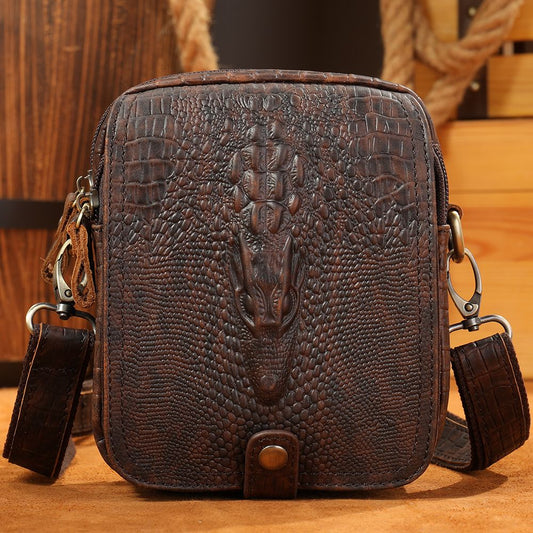 Crocodile-Print Leather Small Crossbody Sling Bag – Waterproof Messenger for Daily Work