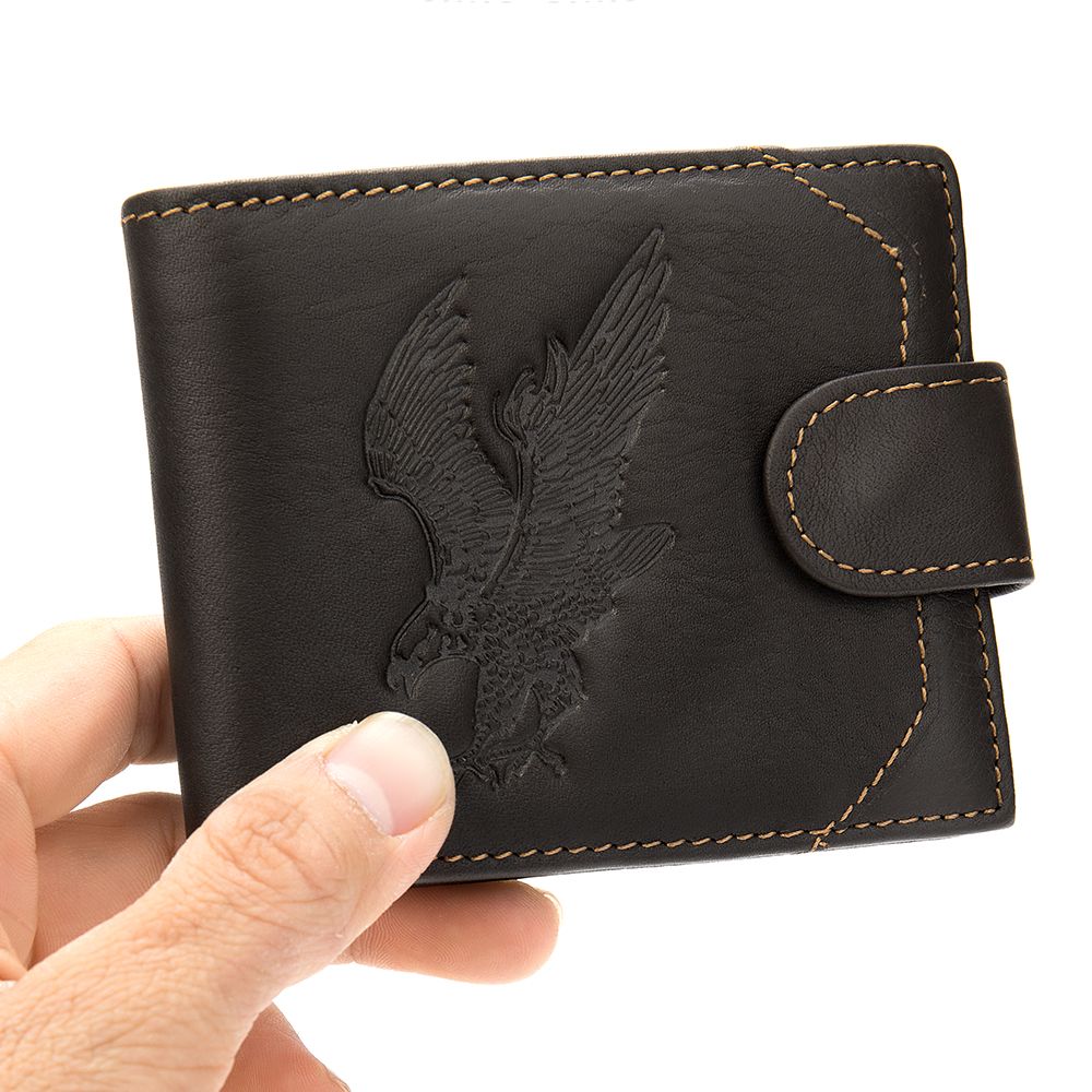 Eagle Embossed Cow Leather Bifold Wallet – Compact Short Wallet