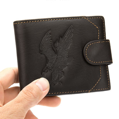 Eagle Embossed Cow Leather Bifold Wallet – Compact Short Wallet
