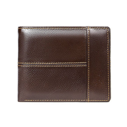 Genuine Cow Leather RFID Bifold Short Wallet with Coin Pocket – Slim & Waterproof