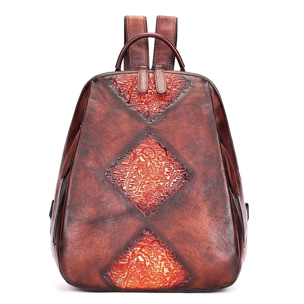Women’s Genuine Leather Floral Embossed Vintage Backpack