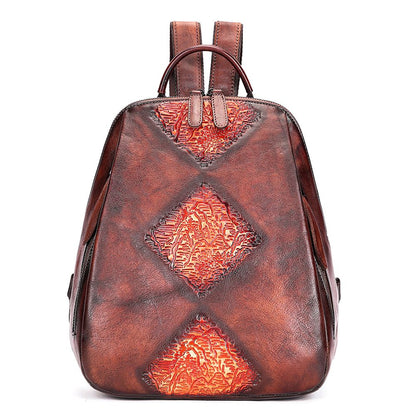 Women’s Genuine Leather Floral Embossed Vintage Backpack