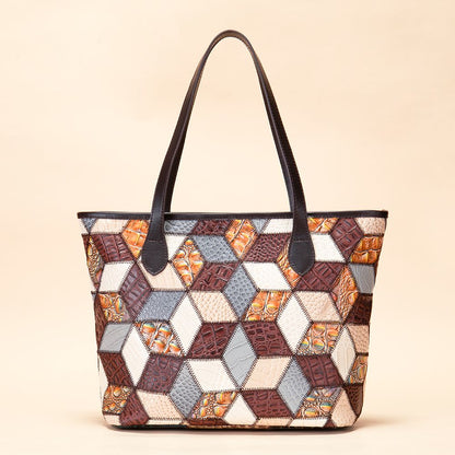 Women’s Genuine Leather Vintage Patchwork Tote Handbag
