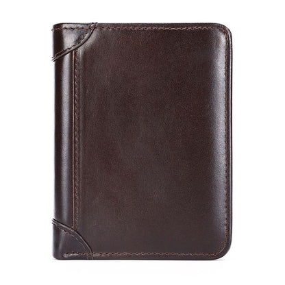 Genuine Leather RFID-Blocking Bifold Wallet for Men – Vintage Waterproof Design
