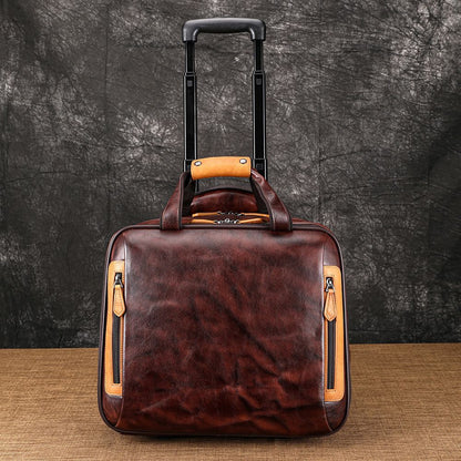 Men’s Genuine Leather Vintage 16″ Carry-On Trolley Case