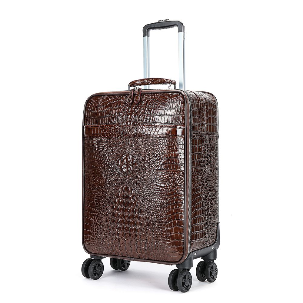 Men’s Genuine Leather Crocodile-Pattern 20″ Carry-On Trolley Suitcase