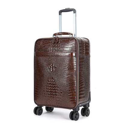 Men’s Genuine Leather Crocodile-Pattern 20″ Carry-On Trolley Suitcase