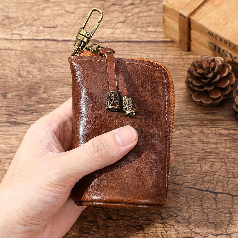 Leather Zipper Coin Purse – Mini Vintage Wallet for Men