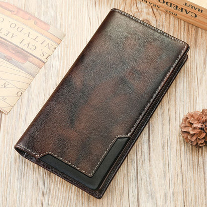 RFID Blocking Genuine Leather Long Wallet with Phone Pocket – Vintage Travel Clutch for Men
