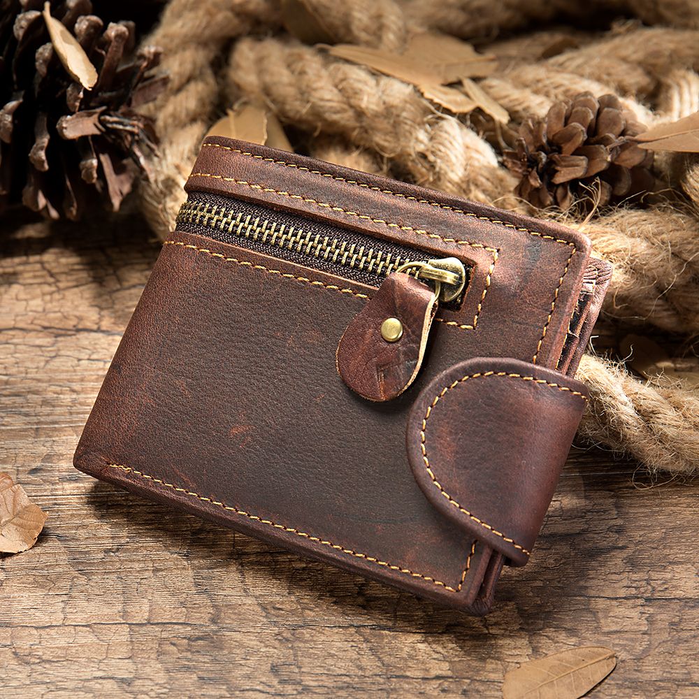 Retro Minimalist RFID Blocking Cow Leather Bifold Wallet – Slim Men’s Purse