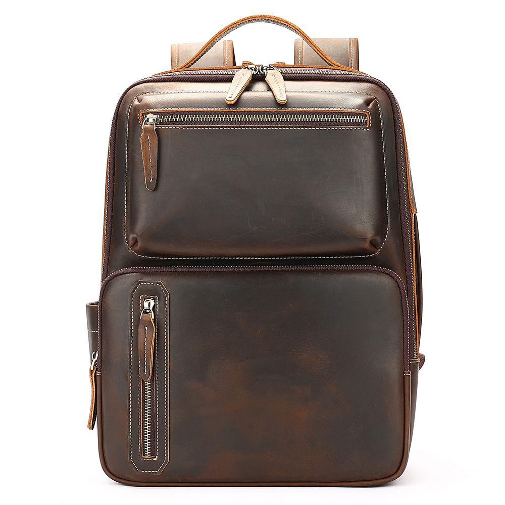 Urbanex Crazy Horse Cow Leather 16-Inch Laptop Backpack – Men’s Large Capacity Travel Backpack