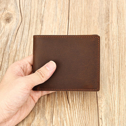 Vintage Genuine Leather Short Bifold Wallet with Coin Pocket – Waterproof Design