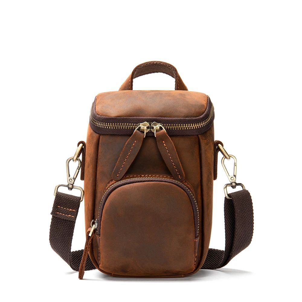 Compact Vintage Crazy Horse Cow Leather Satchel – Men’s Crossbody Messenger
