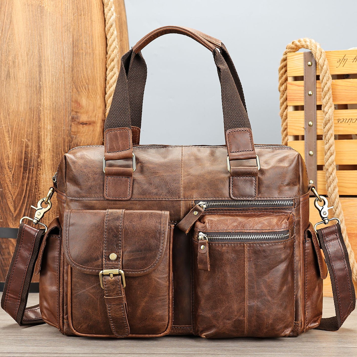 Crazy Horse Cow Leather Travel Duffel – Men’s Vintage Weekend Bag