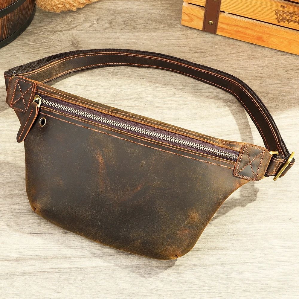 Crazy Horse Cowhide Leather Waist & Crossbody Bag – Men’s Vintage Chest Pouch