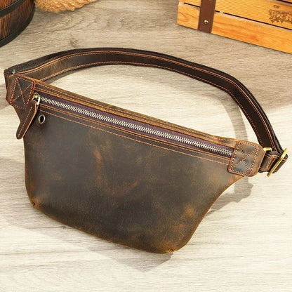 Crazy Horse Cowhide Leather Waist & Crossbody Bag – Men’s Vintage Chest Pouch