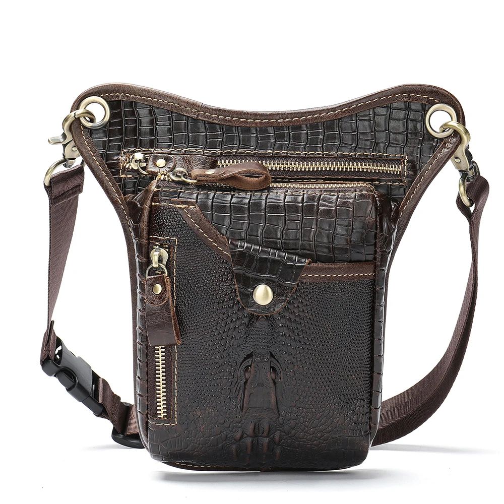 Crazy Horse Cow Leather Belt Bag – Men’s Waist, Crossbody & Motorcycle Riding Pouch
