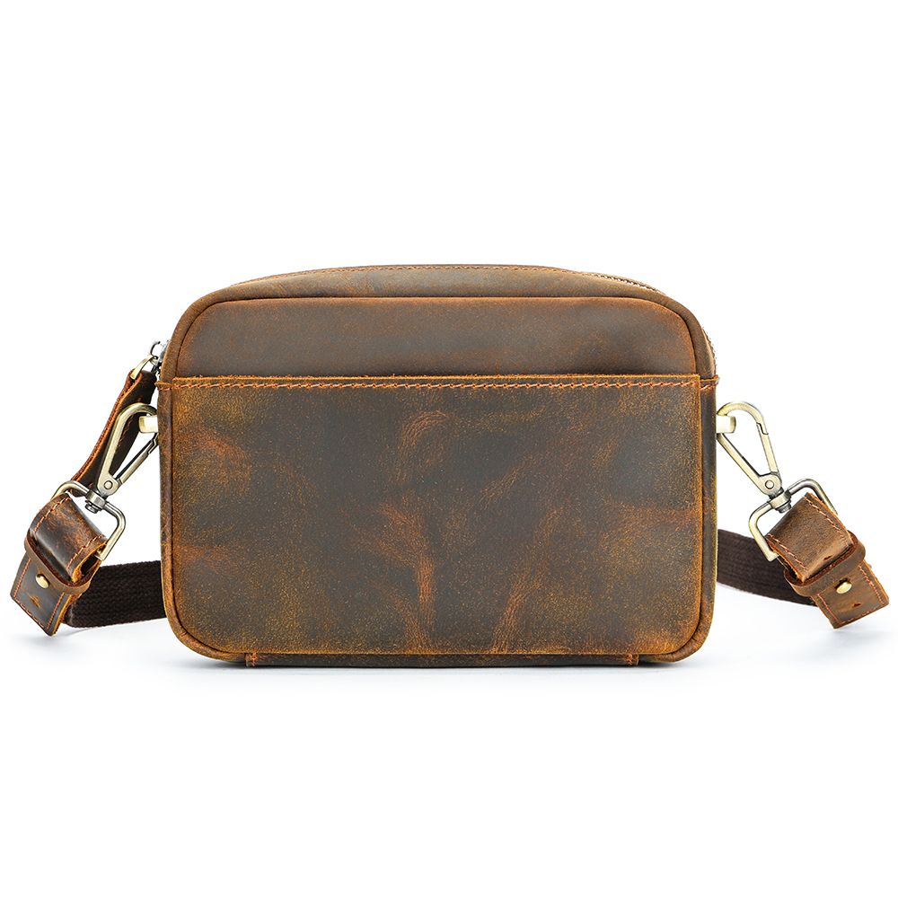 Men’s Crazy Horse Genuine Cow Leather Small Shoulder Bag – Vintage Crossbody Messenger