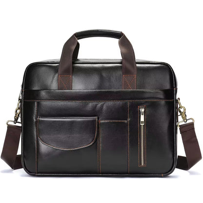 Men’s Genuine Leather Laptop Bag – Business Executive Briefcase & Messenger Bag for 15.6" Laptop