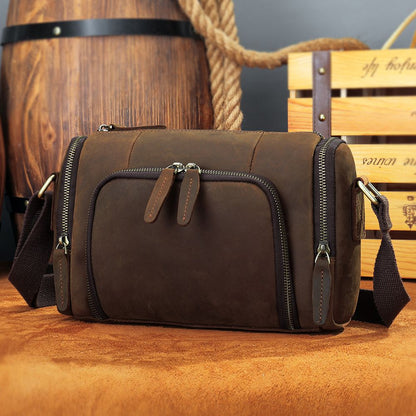 Retro Crazy Horse Cow Leather Square Bag – Men’s Vintage Crossbody Pouch