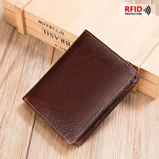 Designer Men’s Short Wallet – RFID Genuine Leather Slim Bifold