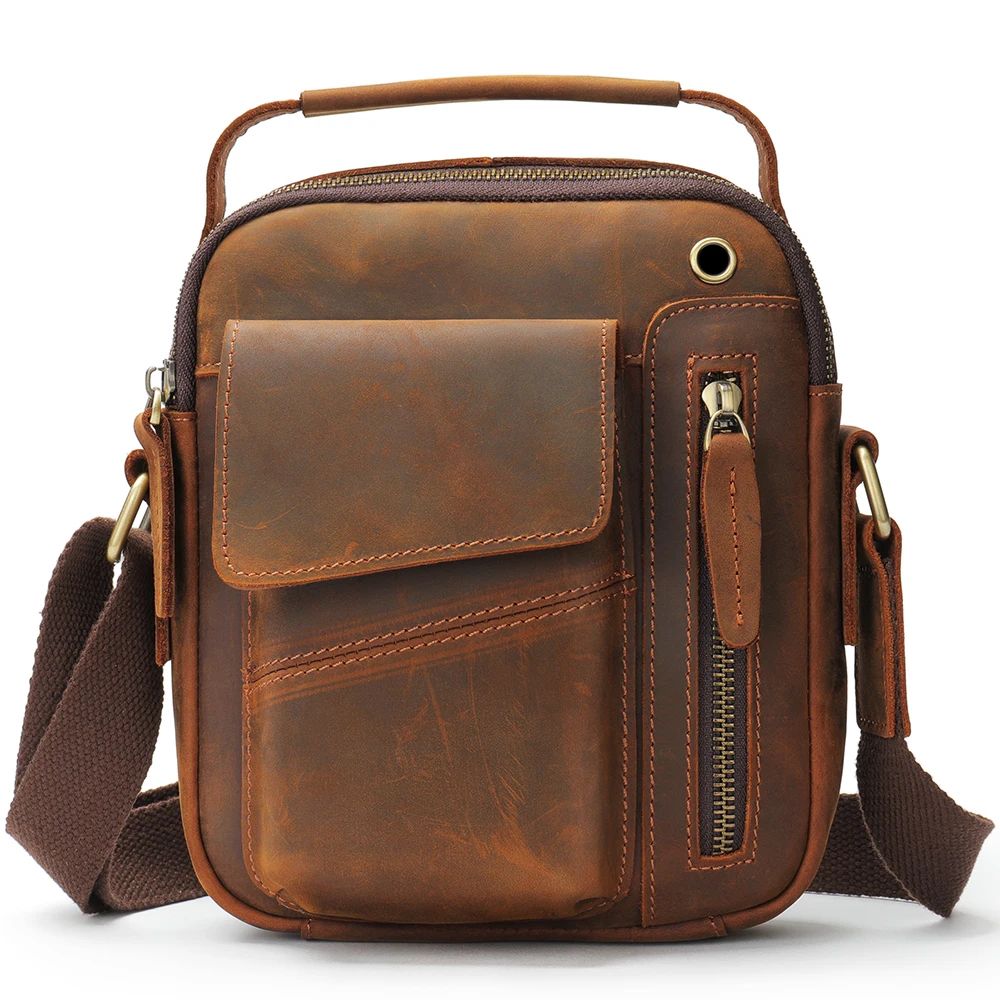 Vintage Crazy Horse Cow Leather Mini Satchel – Men’s Top-Handle & Crossbody Bag