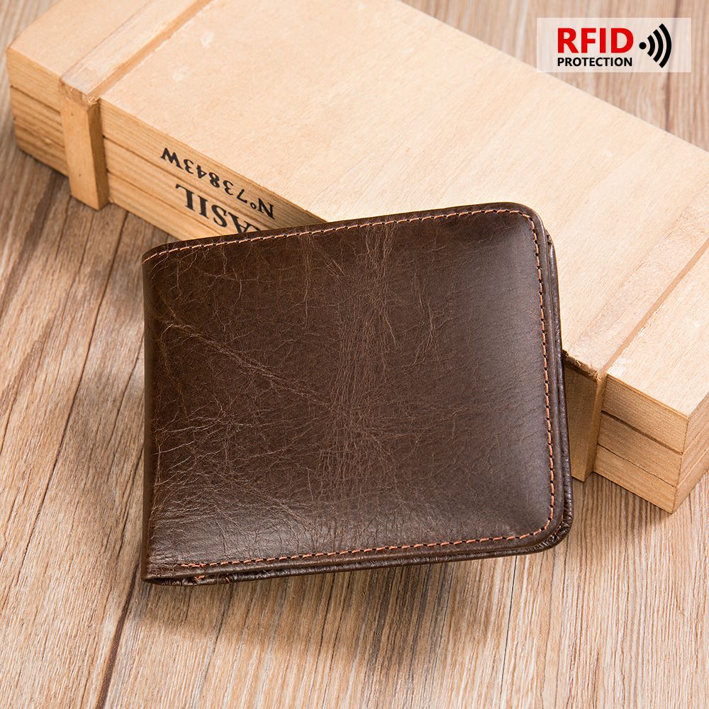 Designer Men’s Short Wallet – RFID Genuine Leather Slim Bifold