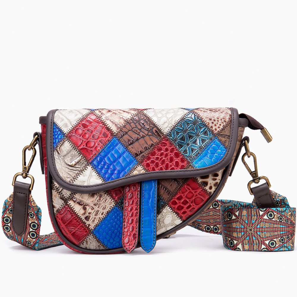 Women’s Genuine Leather Retro Patchwork Adjustable Crossbody Bag