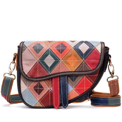 Women’s Genuine Leather Retro Patchwork Adjustable Crossbody Bag