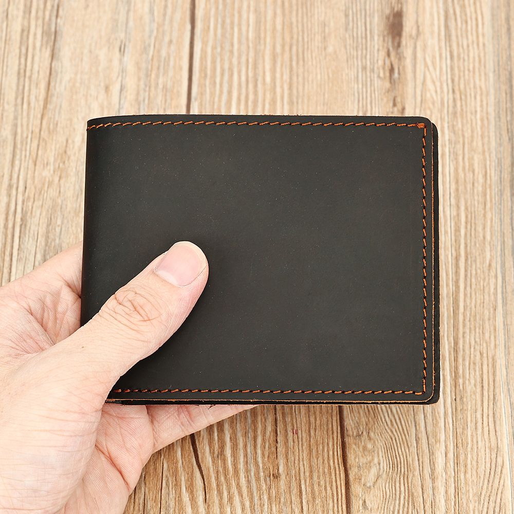 Crazy Horse Genuine Leather Minimalist Slim Bifold Wallet