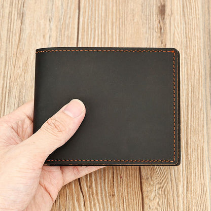 Crazy Horse Genuine Leather Minimalist Slim Bifold Wallet