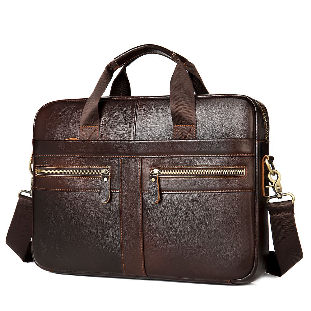 Men’s Genuine Cowhide Leather 15″ Business Laptop Briefcase & Messenger Bag
