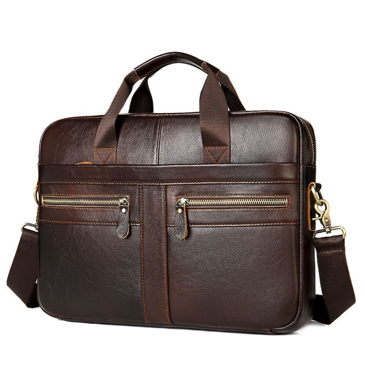 Men’s Genuine Cowhide Leather 15″ Business Laptop Briefcase & Messenger Bag
