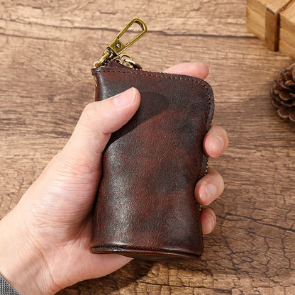 Leather Zipper Coin Purse – Mini Vintage Wallet for Men