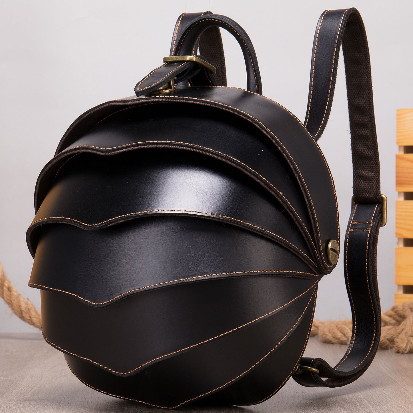 Shell Armor Leather Backpack – Modern Designer Travel & Laptop Bag