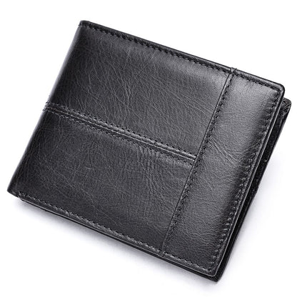 Genuine Cow Leather RFID Bifold Short Wallet with Coin Pocket – Slim & Waterproof