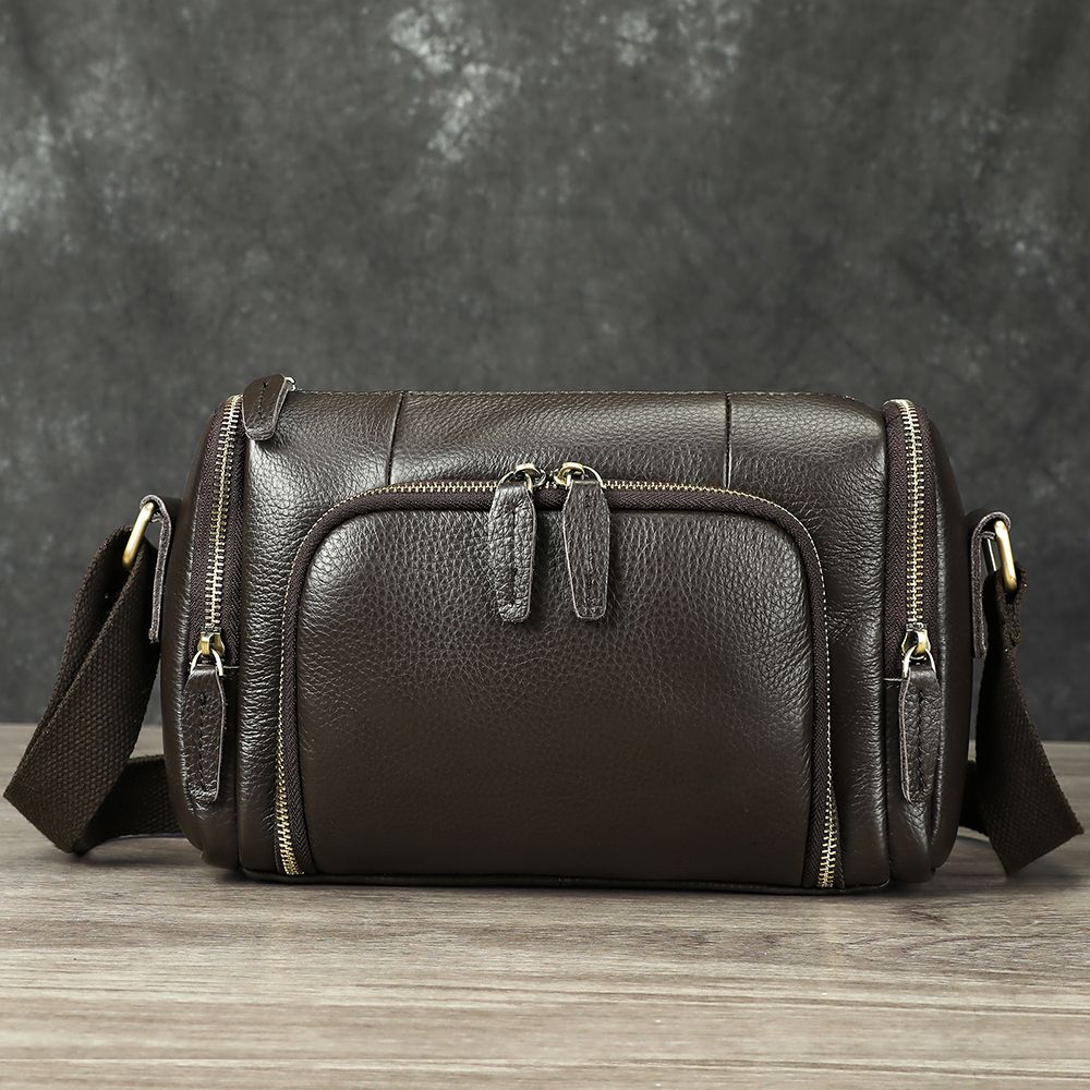 Retro Crazy Horse Cow Leather Square Bag – Men’s Vintage Crossbody Pouch