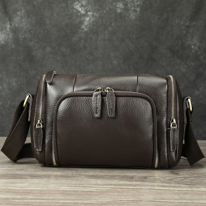 Retro Crazy Horse Cow Leather Square Bag – Men’s Vintage Crossbody Pouch