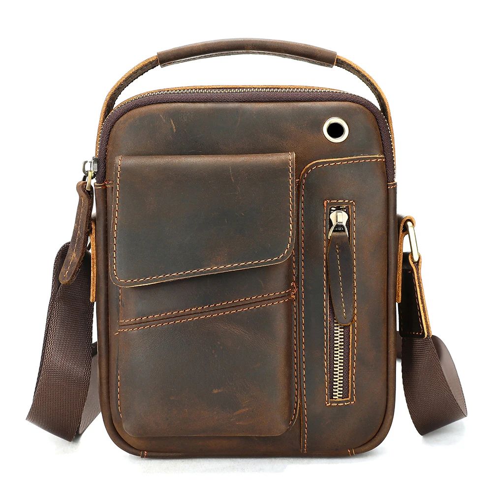 Vintage Crazy Horse Cow Leather Mini Satchel – Men’s Top-Handle & Crossbody Bag